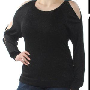 Vince Camuto Black Metallic Cold Shoulder Sweater